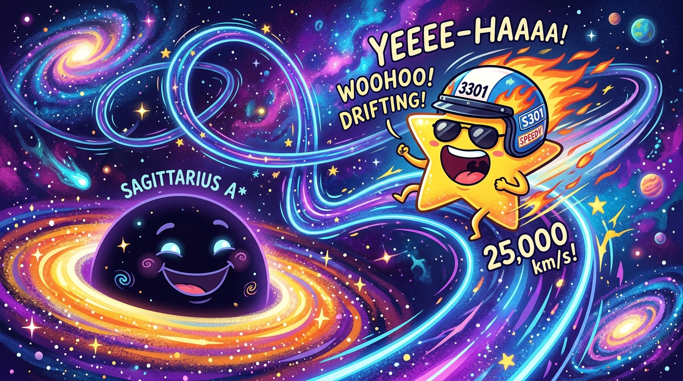Der ultimative kosmische Raser: Stern S301 rast mit 25.000 km/s um ein supermassereiches Schwarzes Loch