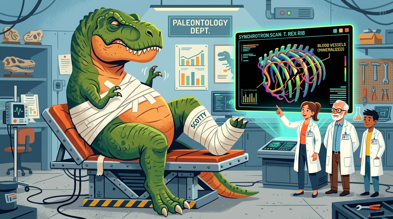 Selbst ein 9-Tonnen-T-Rex brauchte einen Krankenschein: 66 Millionen Jahre alte Blutgefäße im Rippenbruch entdeckt
